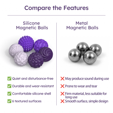 FL611 silicone magnetic fidget balls vs metal magnetic balls comparison chart