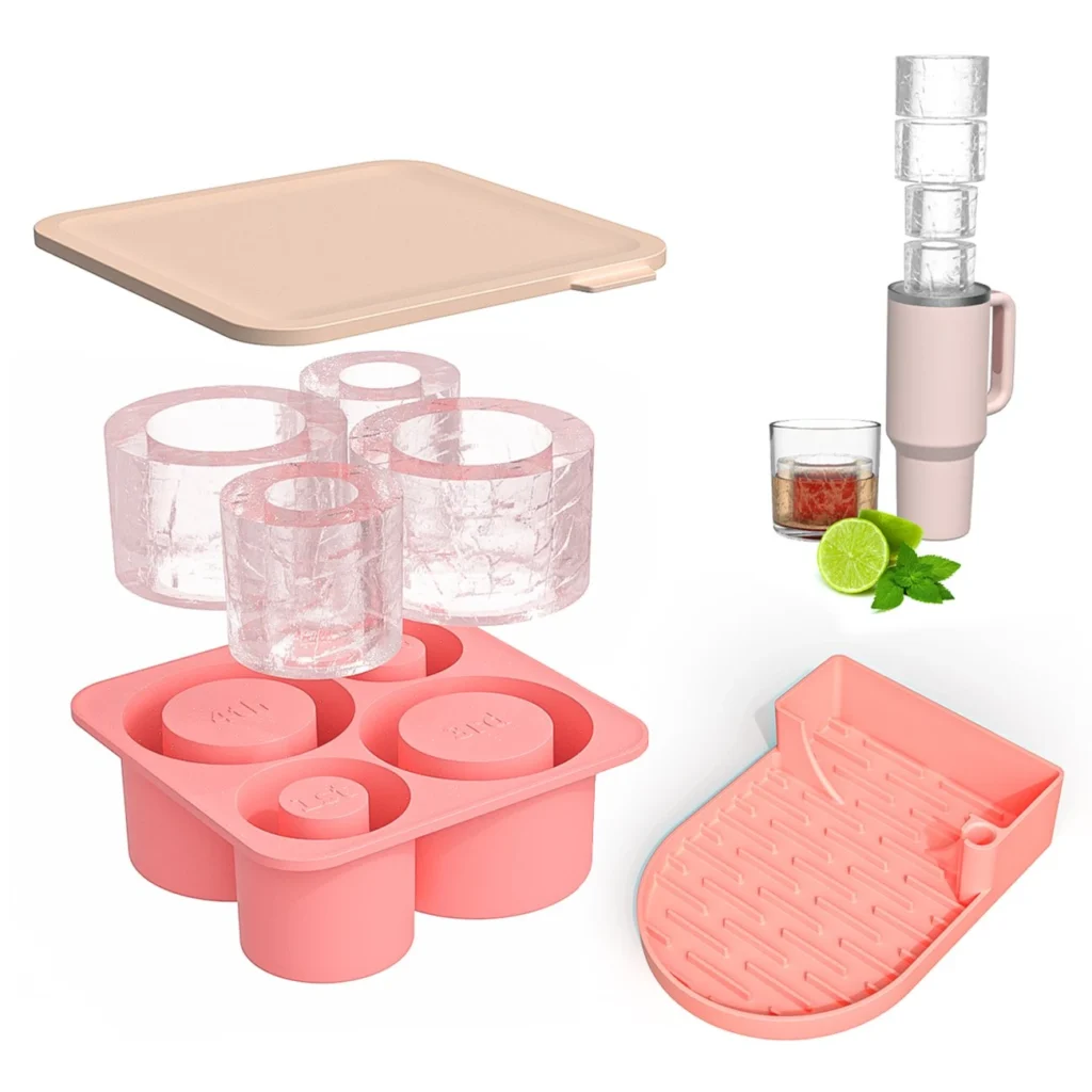 Silicone tumbler ice mold making three ice cylinders that fit 30 oz and 40 oz insulated tumblers